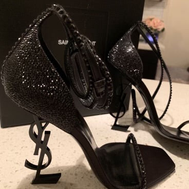 YSL BLACK RHINESTONE HEELS